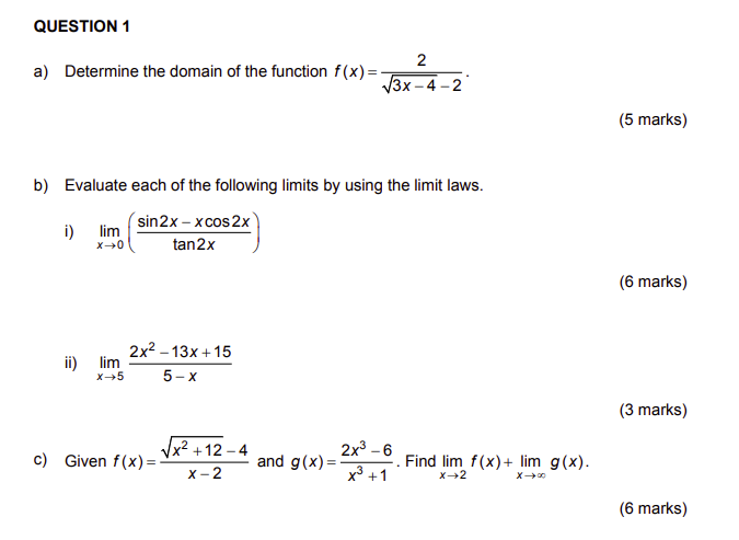 Solved QUESTION 1 a) Determine the domain of the function | Chegg.com