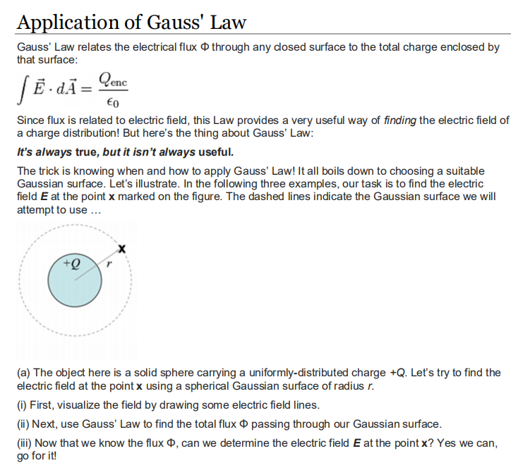 Solved Application Of Gauss' Law Gauss' Law Relates The | Chegg.com