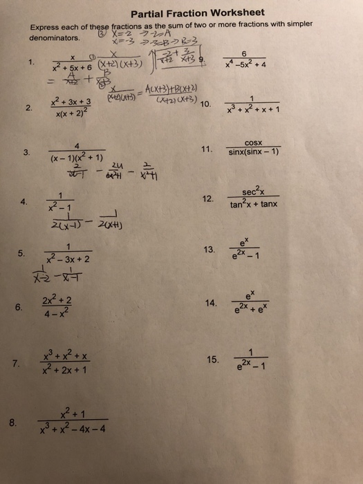Solved Partial Fraction Worksheet Express each of these | Chegg.com