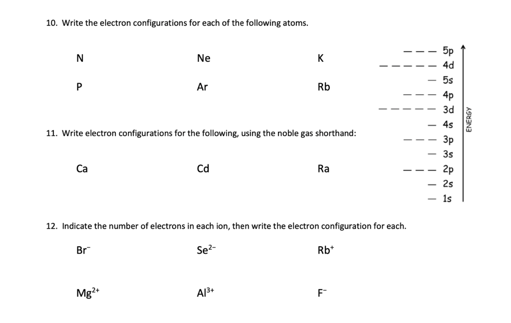 Solved 10. Write the electron configurations for each of the | Chegg.com