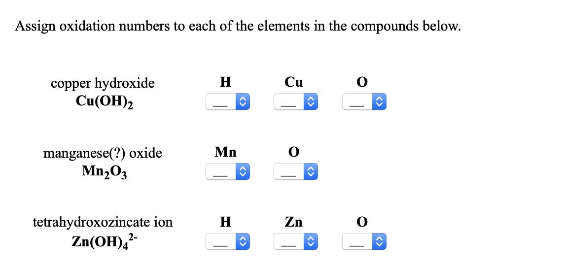 Solved Assign Oxidation Numbers To Each Of The Elements I Chegg Com