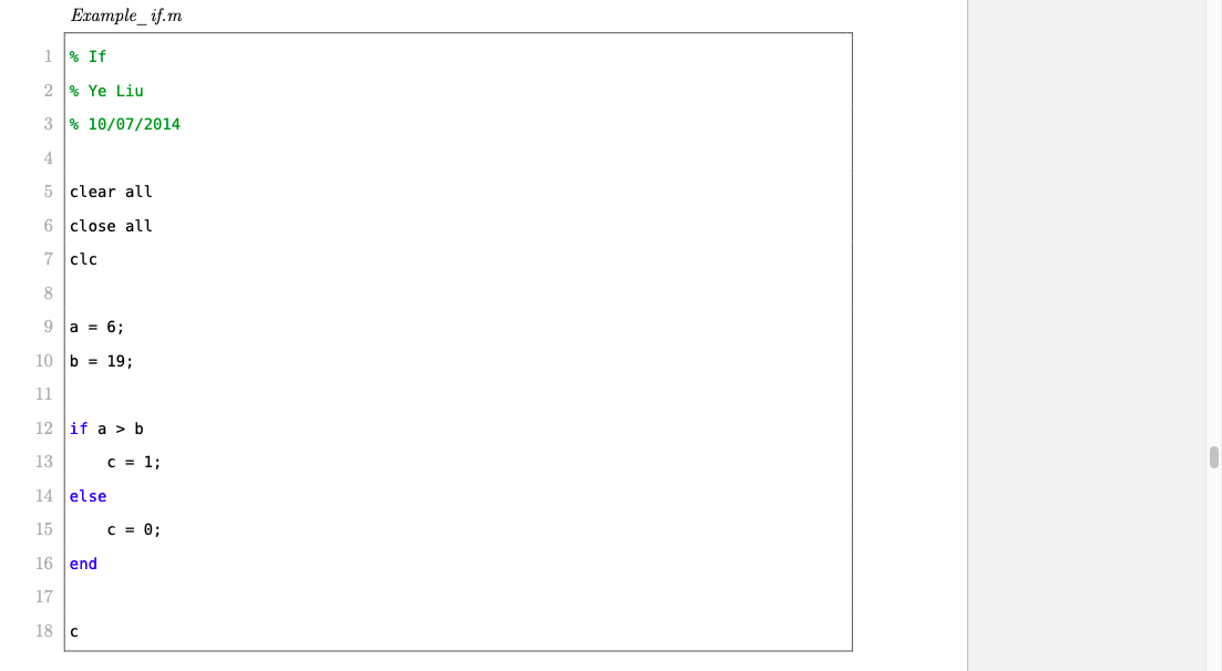 Solved Example_for.m 1 % For loop 2 % Ye Liu 3 % 10/07/2014 | Chegg.com