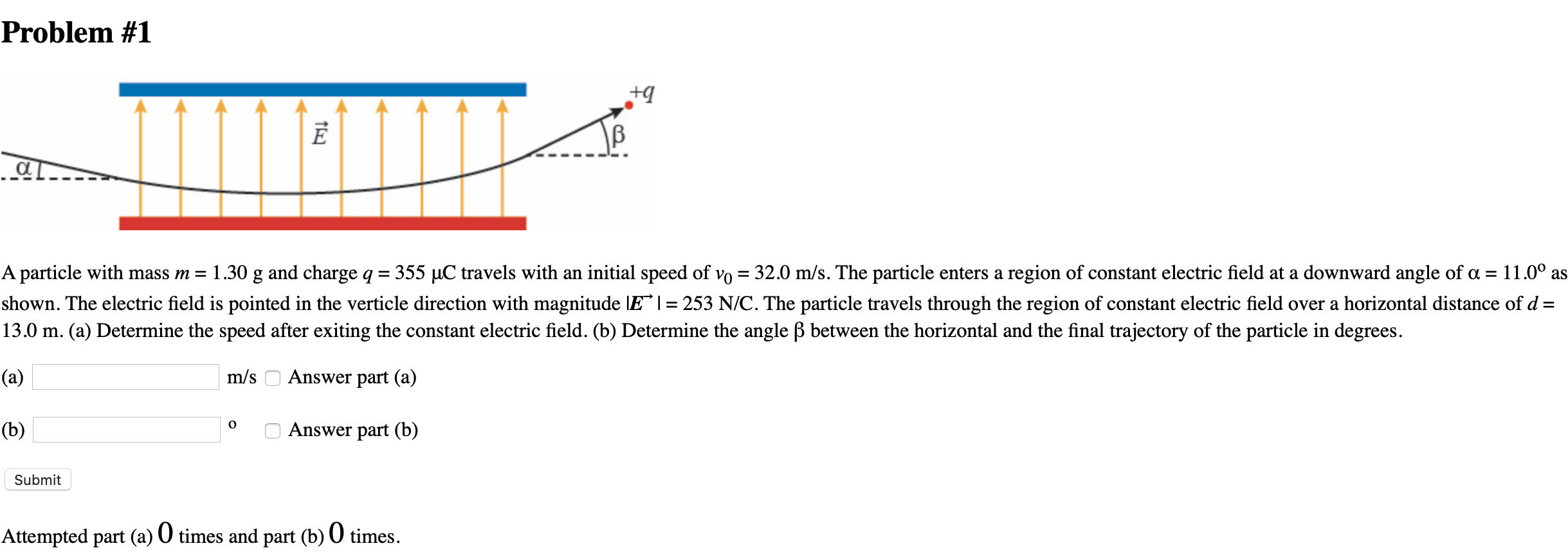 Solved Problem 1 E A Particle With Mass M 1 30 G And C Chegg Com