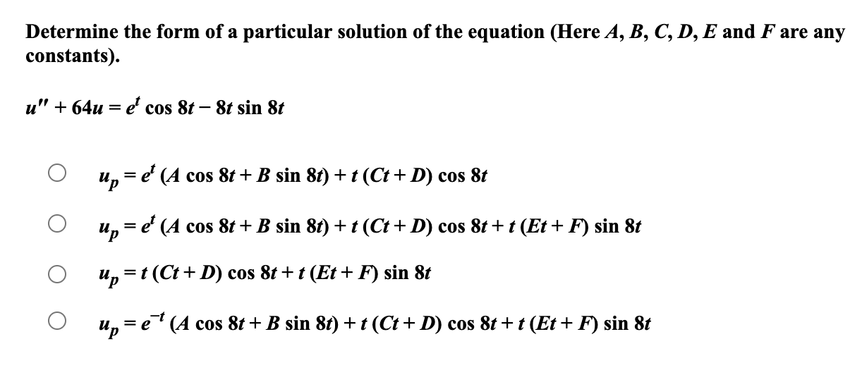 Solved Determine The Form Of A Particular Solution Of The Chegg Com