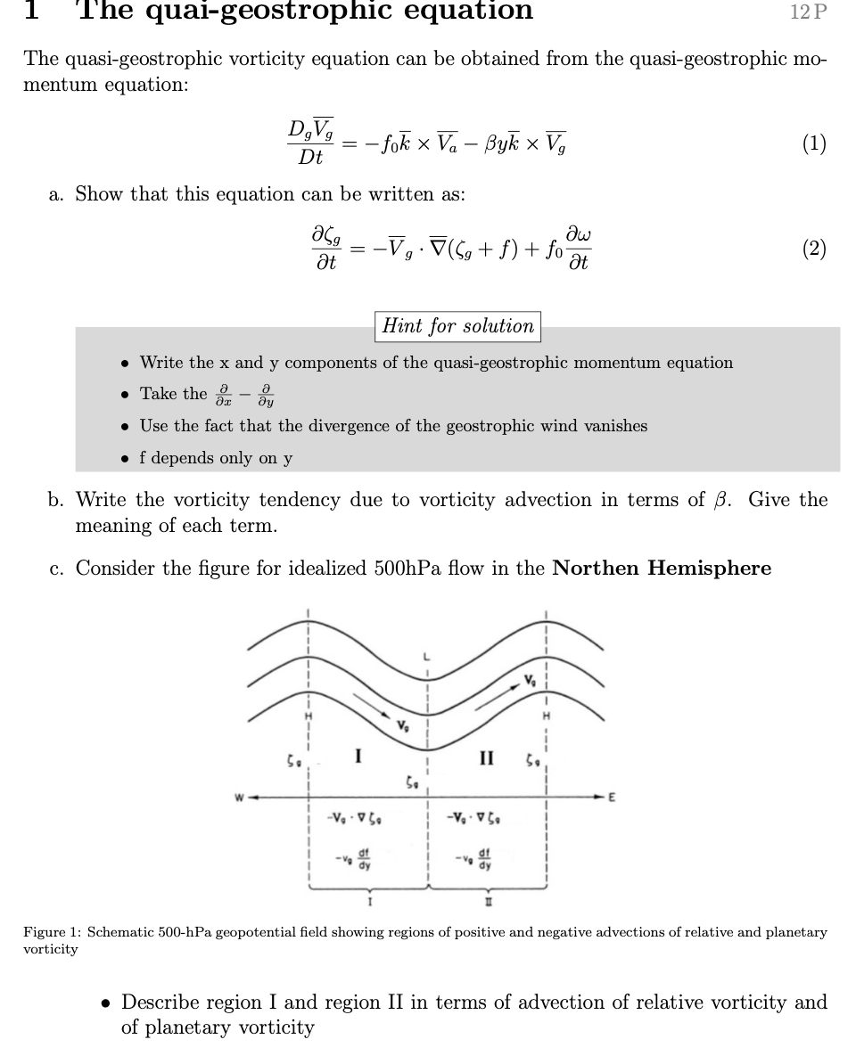 Solved The quasi geostrophic vorticity equation can be Chegg