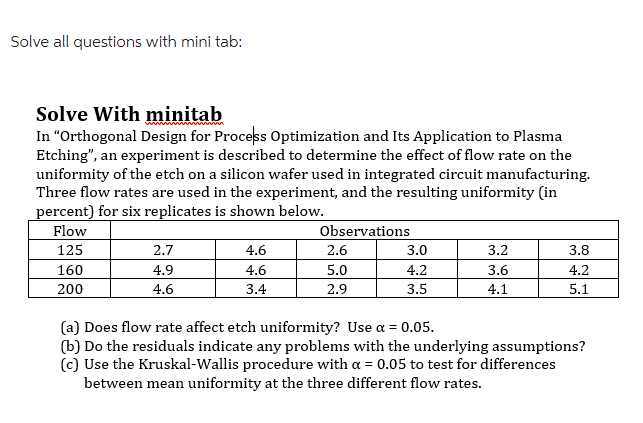 Solved Solve All Questions With Mini Tab: Solve With Minitab | Chegg.com