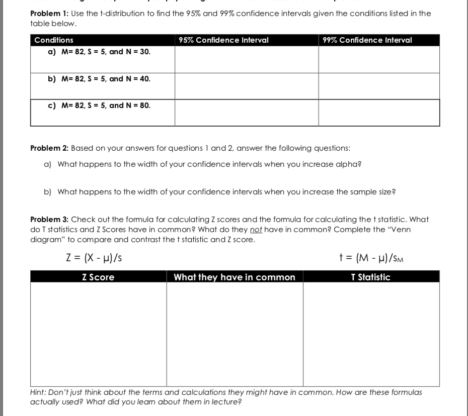 Solved Problem 1 Use The T distribution To Find The 95 And Chegg