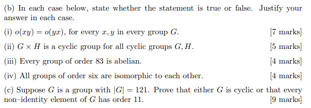 Solved (b) In each case below, state whether the statement | Chegg.com