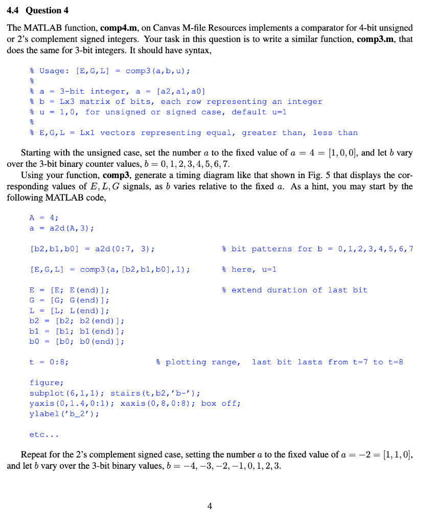 4.4 Question 4 The MATLAB function, comp4.m, on | Chegg.com
