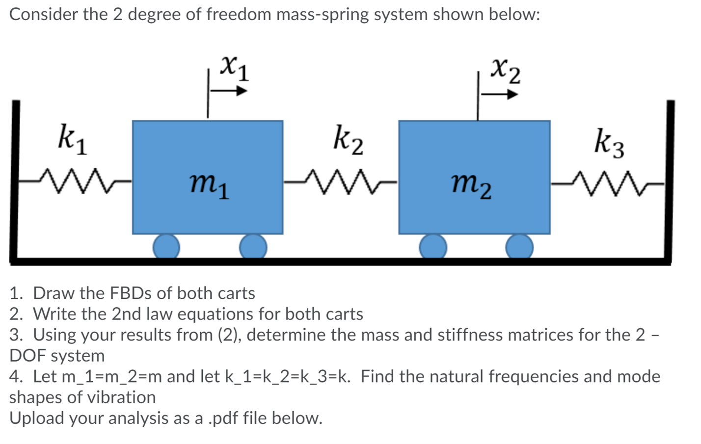 Solved Consider the 2 degree of freedom massspring system
