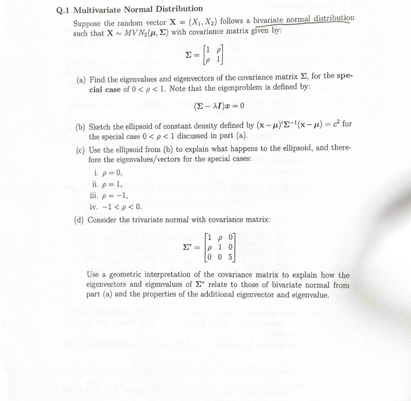 Solved Q.1 Multivariate Normal Distribution Suppose The | Chegg.com