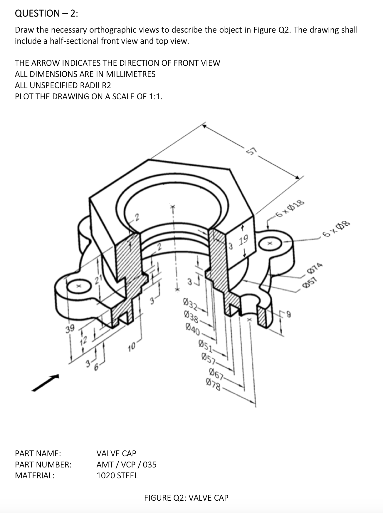 2. ﻿Draw the necessary orthographic views to describe | Chegg.com