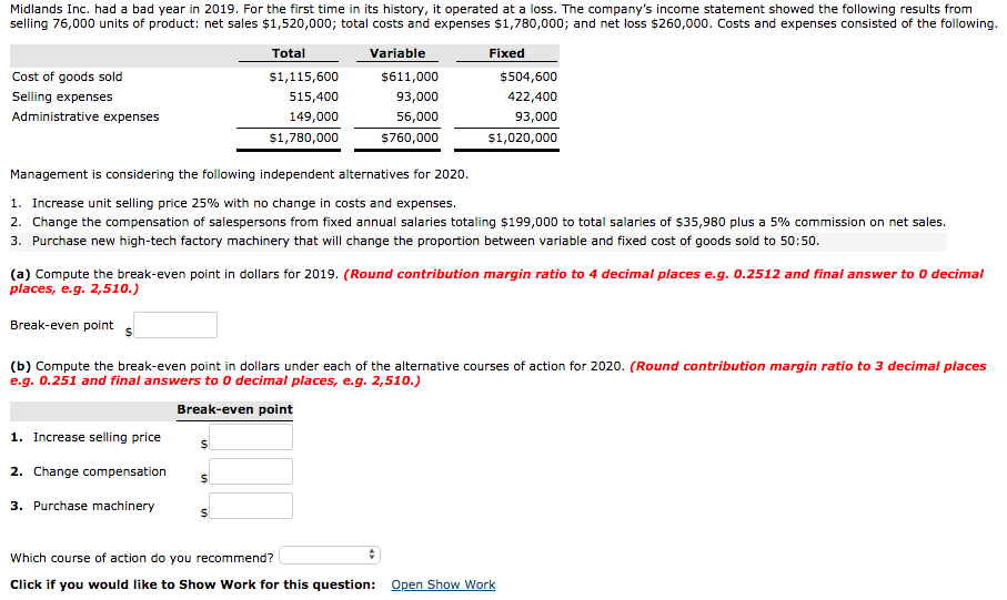 Solved Midlands Inc. had a bad year in 2019. For the first | Chegg.com