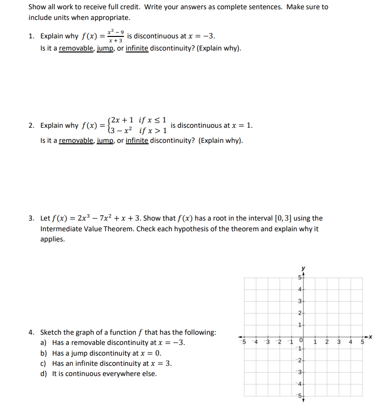 Solved Show all work to receive full credit. Write your | Chegg.com