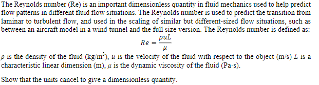 Solved The Reynolds number (Re) is an important | Chegg.com