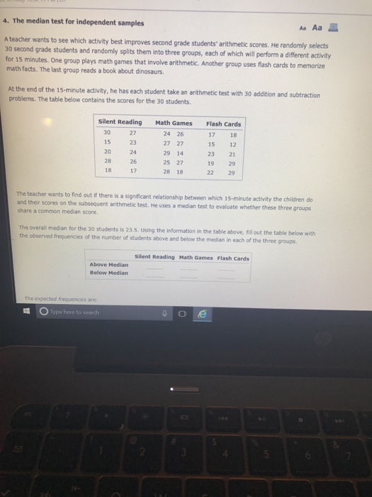 Solved 4. The median test for independent samples Ateacher | Chegg.com