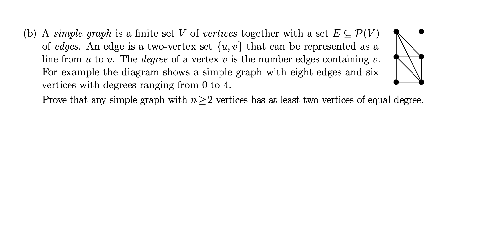 Solved (b) A simple graph is a finite set V of vertices | Chegg.com