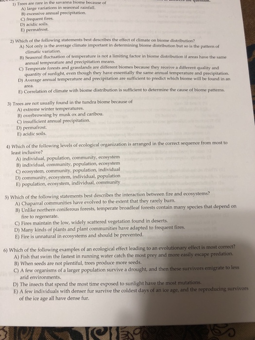 Solved ) Trees are rare in the savanna biome because of A)