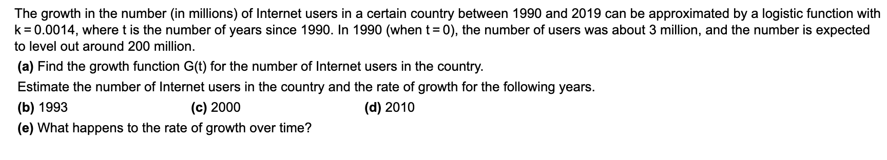 Solved The growth in the number (in millions) of Internet | Chegg.com