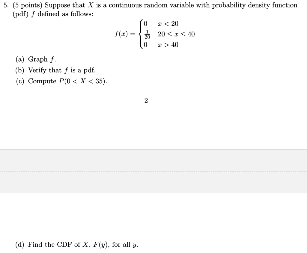 Solved 5. (5 points) Suppose that X is a continuous random | Chegg.com