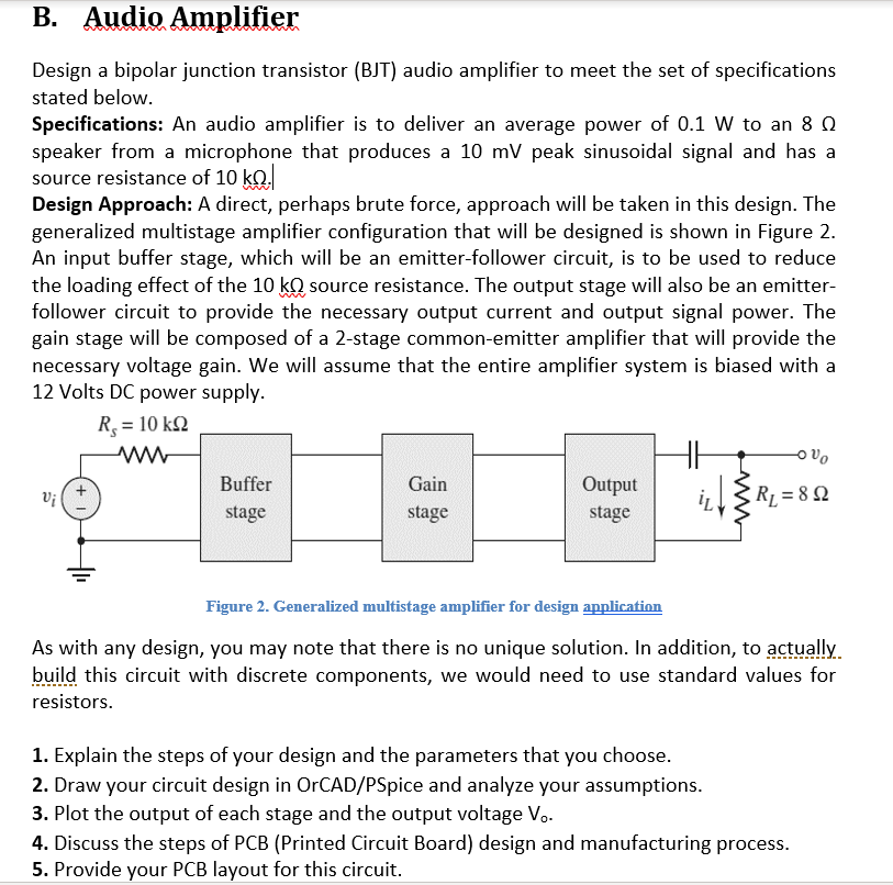 Solved B. Audio Amplifier Design A Bipolar Junction | Chegg.com