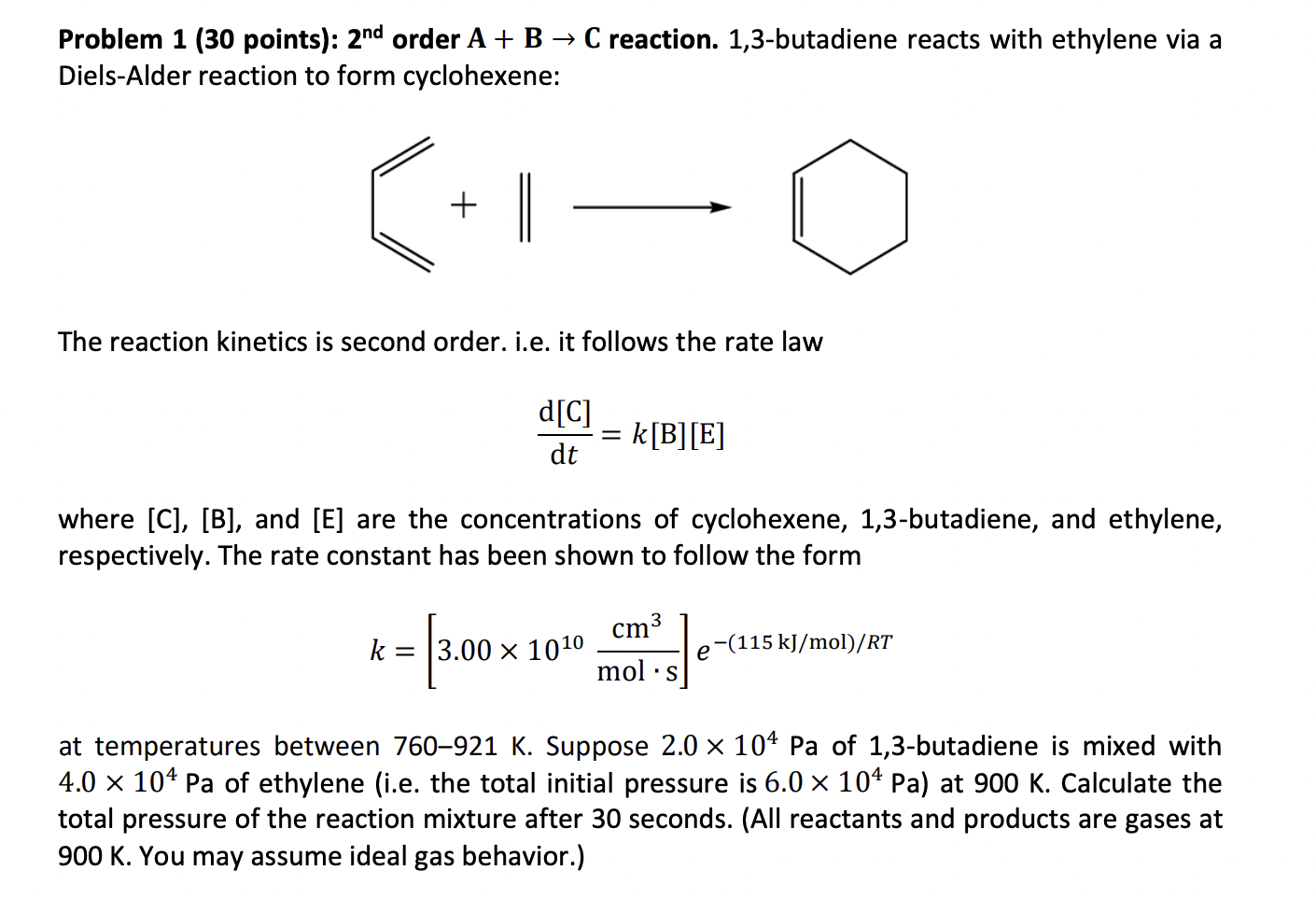 Solved Problem 1 (30 points): 2nd order A+B→C reaction. | Chegg.com