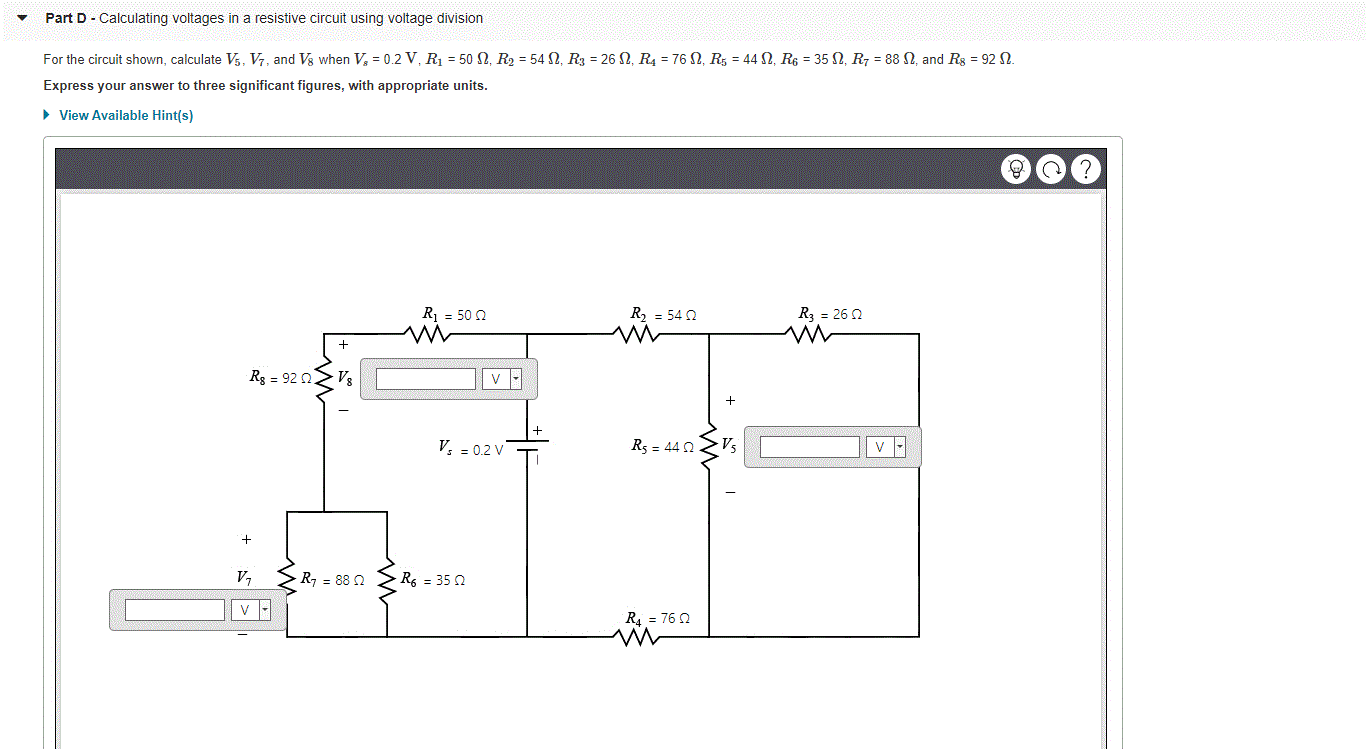 Solved Part A - Voltage division, part 1 For the circuit | Chegg.com