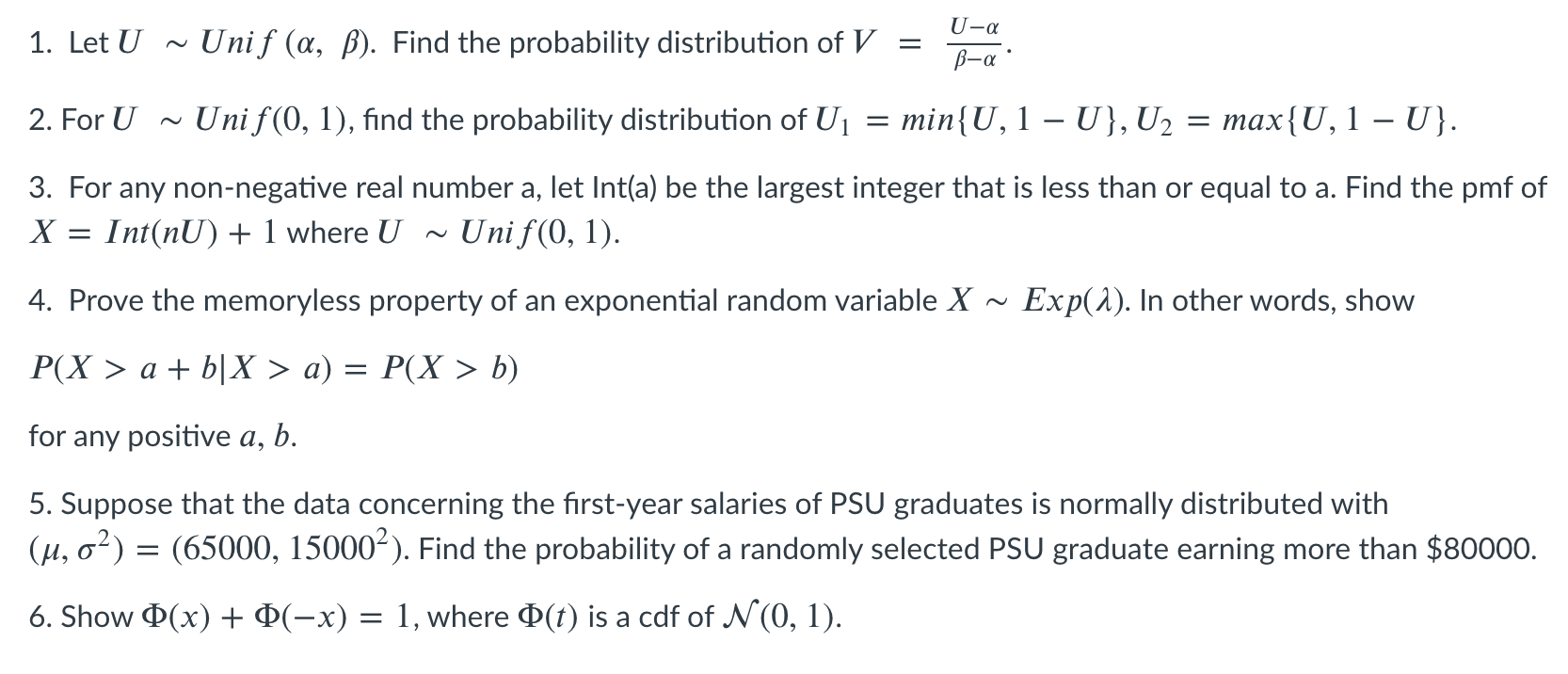 Solved 1 Let U Unif A B Find The Probability Distrib Chegg Com