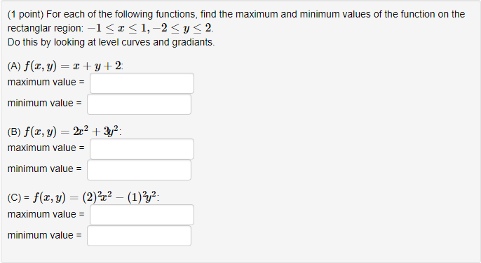 Solved (1 point) For each of the following functions, find | Chegg.com