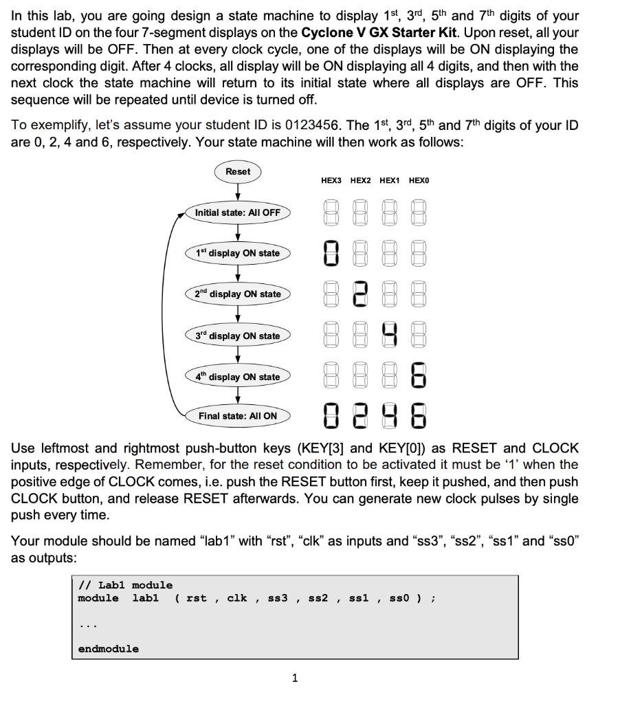Solved In this lab, you are going design a state machine to | Chegg.com