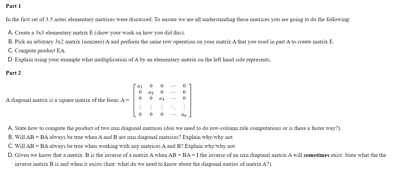 Solved Part 1 In the first set of 3.5 notes elementary | Chegg.com