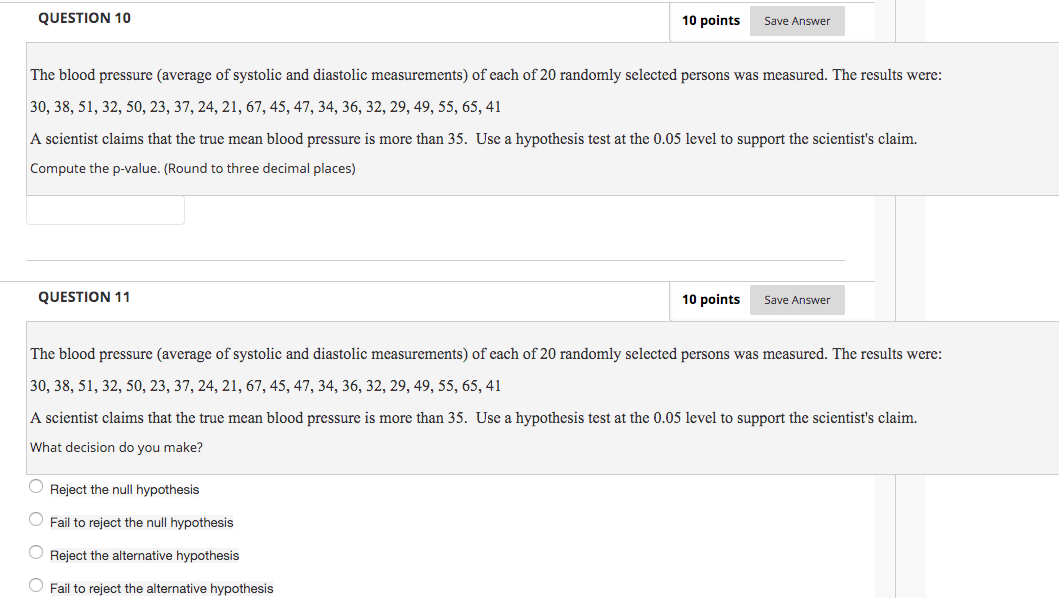 Solved QUESTION 8 10 points Save Answer The blood pressure | Chegg.com