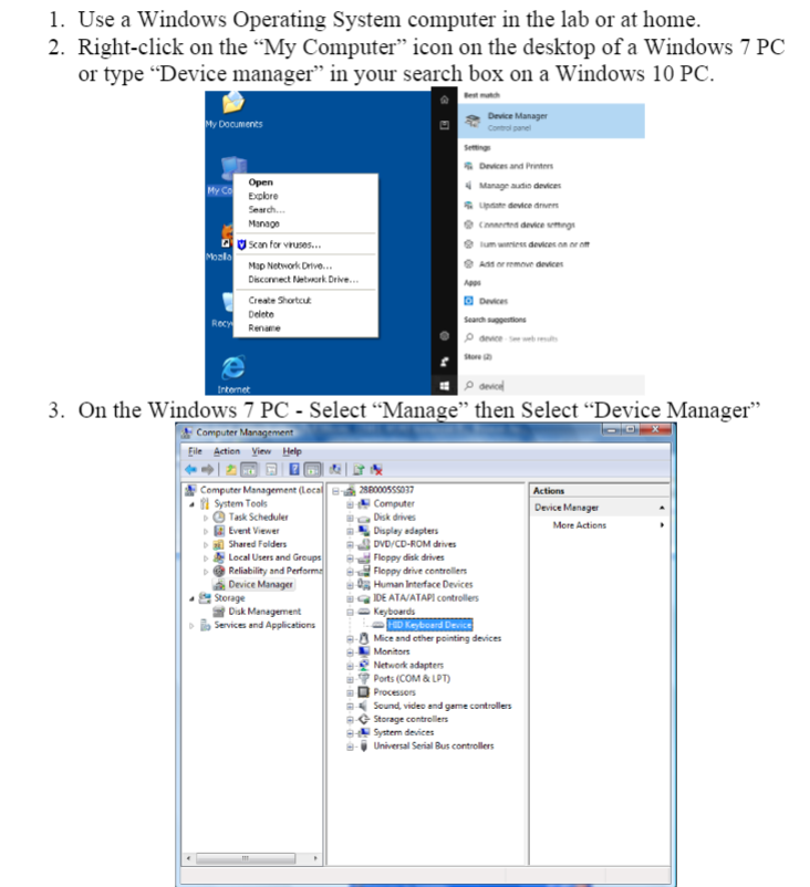 Solved 1. Use a Windows Operating System computer in the lab | Chegg.com