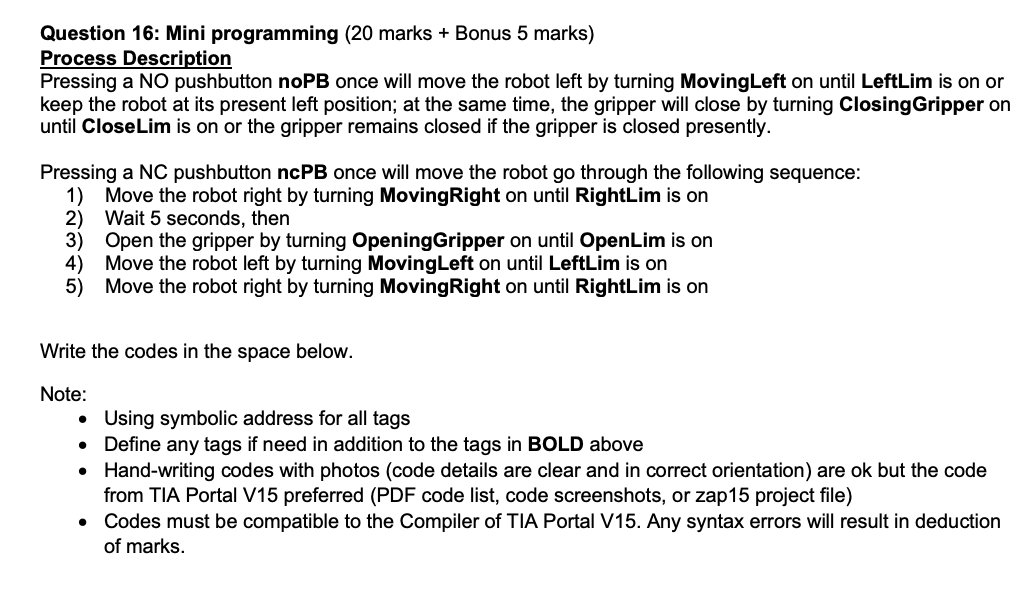 Solved Question 16: Mini programming (20 marks + Bonus 5 | Chegg.com