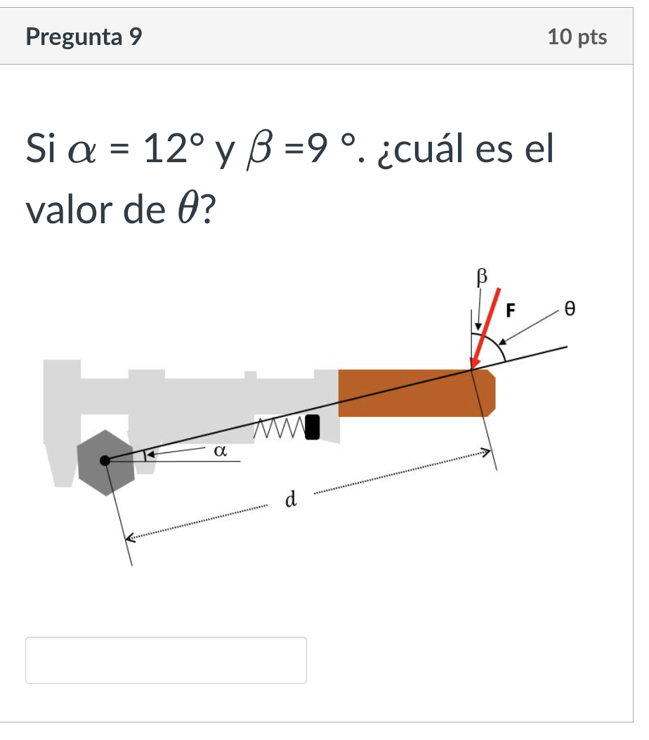 Si \( \alpha=12^{\circ} \) y \( \beta=9^{\circ} \). ¿cuál es el valor de \( \theta \) ?