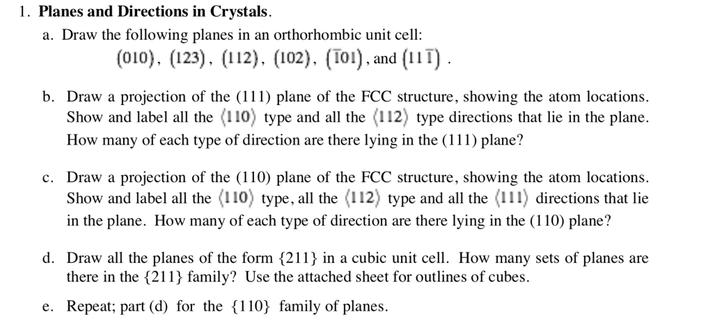 Solved 1. Planes and Directions in Crystals. a. Draw the | Chegg.com