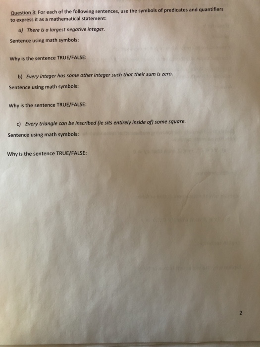 Solved Question 3; For each of the following sentences, use | Chegg.com