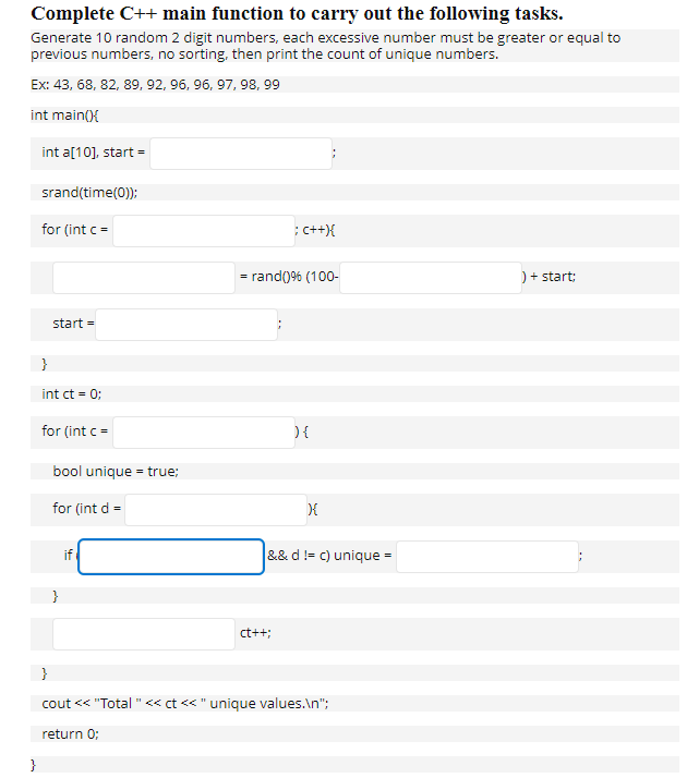 Solved Complete C++ main function to carry out the following | Chegg.com