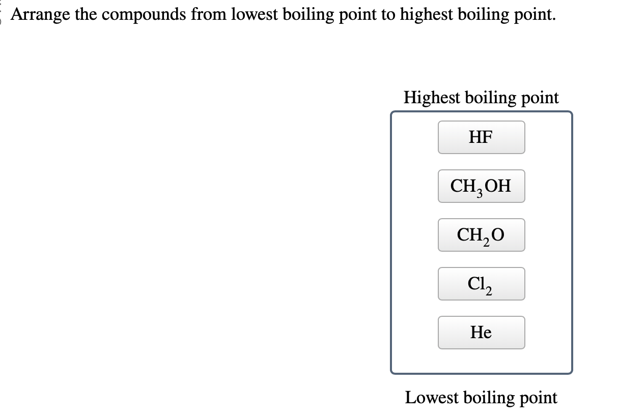 Solved Arrange the compounds from lowest boiling point to | Chegg.com