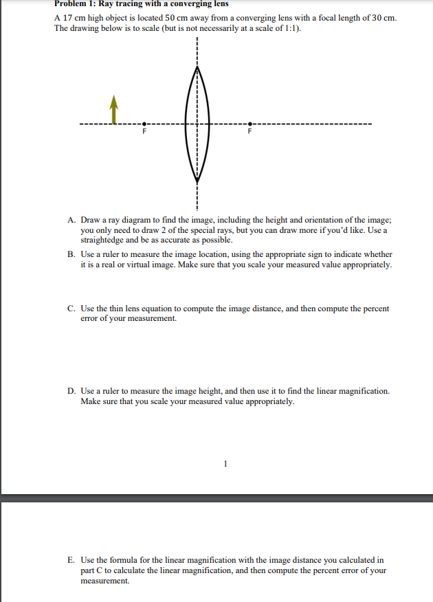 Problem 1 Ray Tracing With A Converging Lens A 17 Cm Chegg 