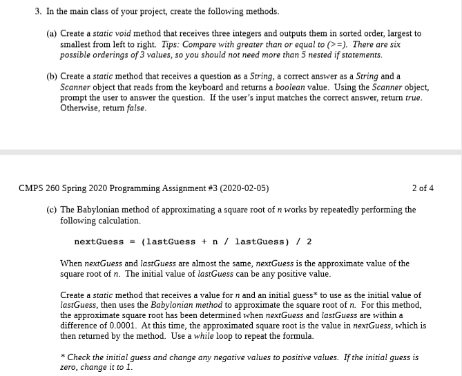 Solved 3. In the main class of your project, create the | Chegg.com