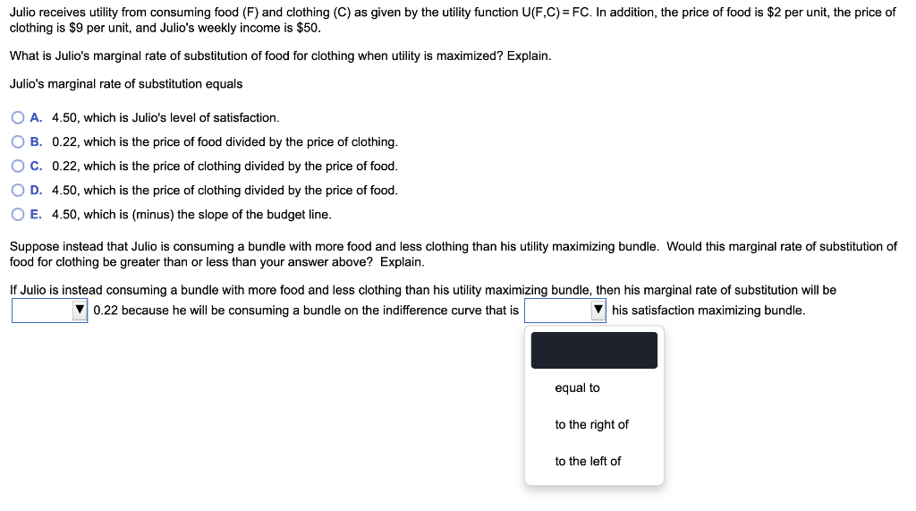 Solved Julio receives utility from consuming food (F) and