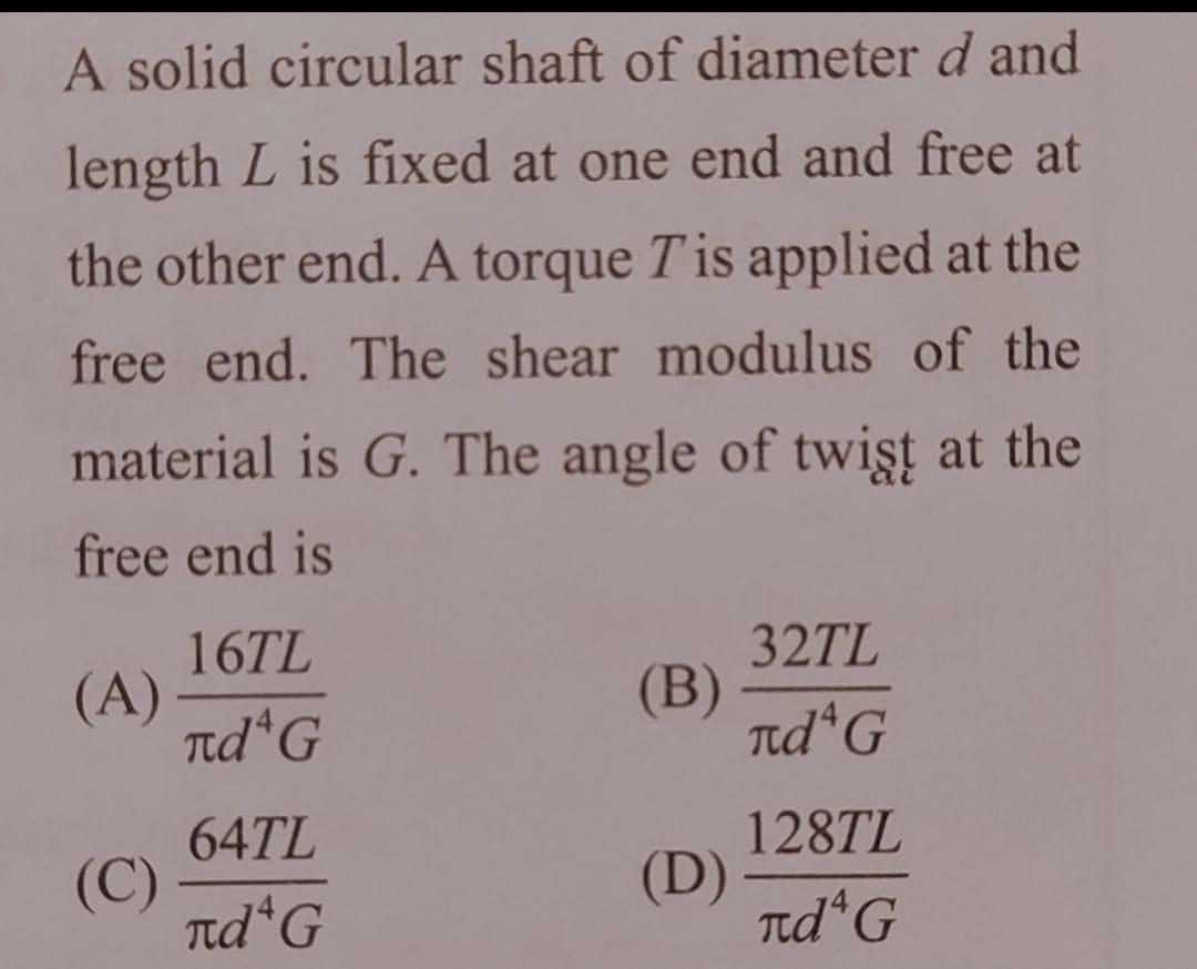 Solved A solid circular shaft of diameter d and length L is | Chegg.com