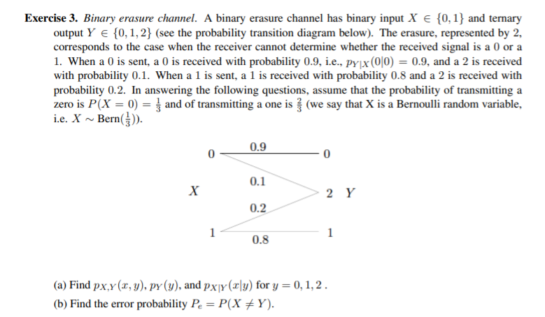 Solved Exercise 3. Binary erasure channel. A binary erasure | Chegg.com