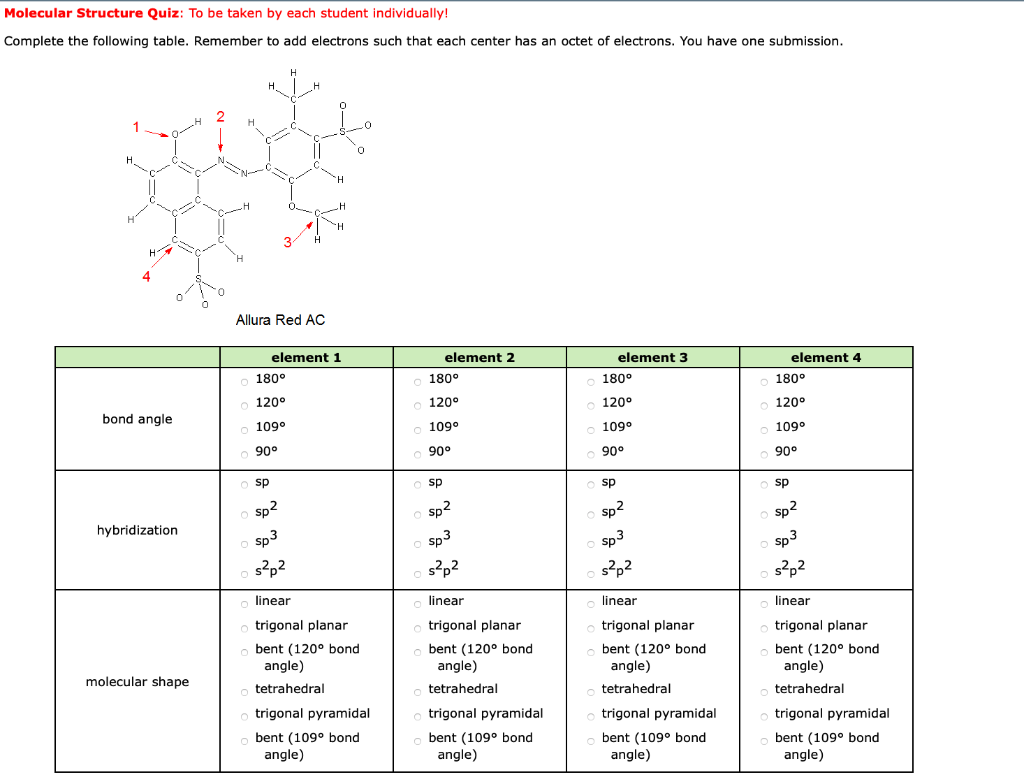 Solved Molecular Structure Quiz To be taken by each student