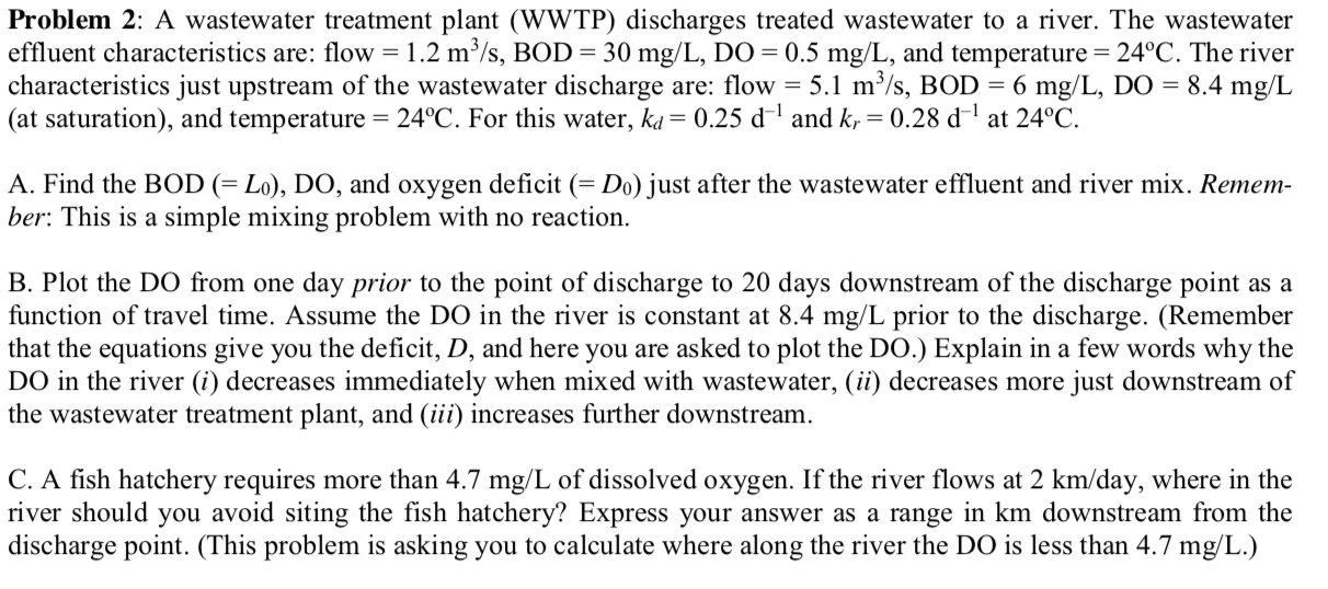 Solved Problem 2 A wastewater treatment plant (WWTP)