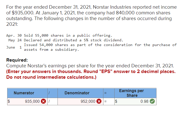 Solved For The Year Ended December Norstar Chegg Com