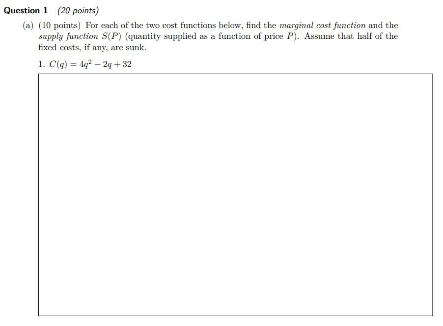 Solved Question 1 (20 points) (a) (10 points) For each of | Chegg.com