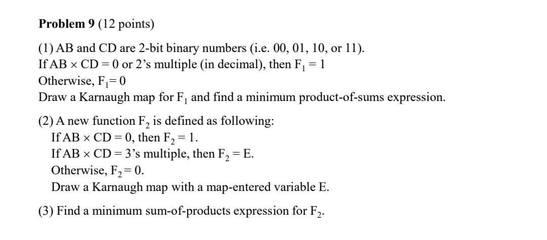 Solved Problem 9 (12 points) (1) AB and CD are 2-bit binary | Chegg.com