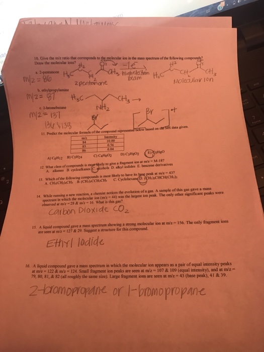Solved Give the m/z ratio that corresponds to the molecular